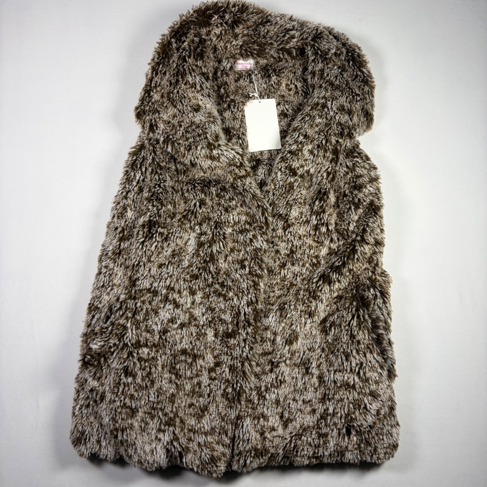 Marleylilly Faux Fur Vest Brown Shaggy Plush Pockets Layering Mob Wife Women S/M